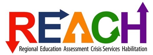 A logo for a REACH. Red R, Blue E, Orange A, Green C, Purple H.

 REACH stands for Regional Education Assessment Crisis Services Habilitation.