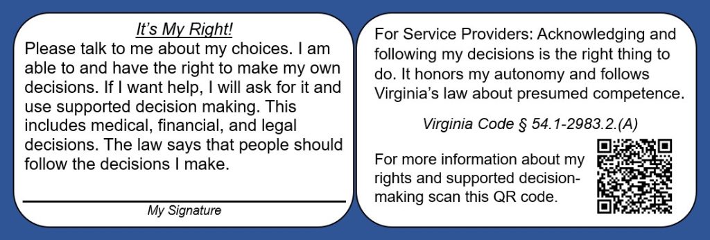 Image of the front and back of the It's My Right pocket card.